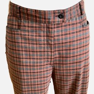 ROOTS Grey/Orange Checker Print Plaid Pants